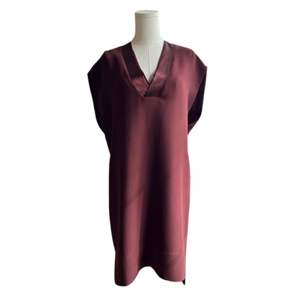 Vince Satin Trimmed Crepe Wine Shift Dress Sz XS